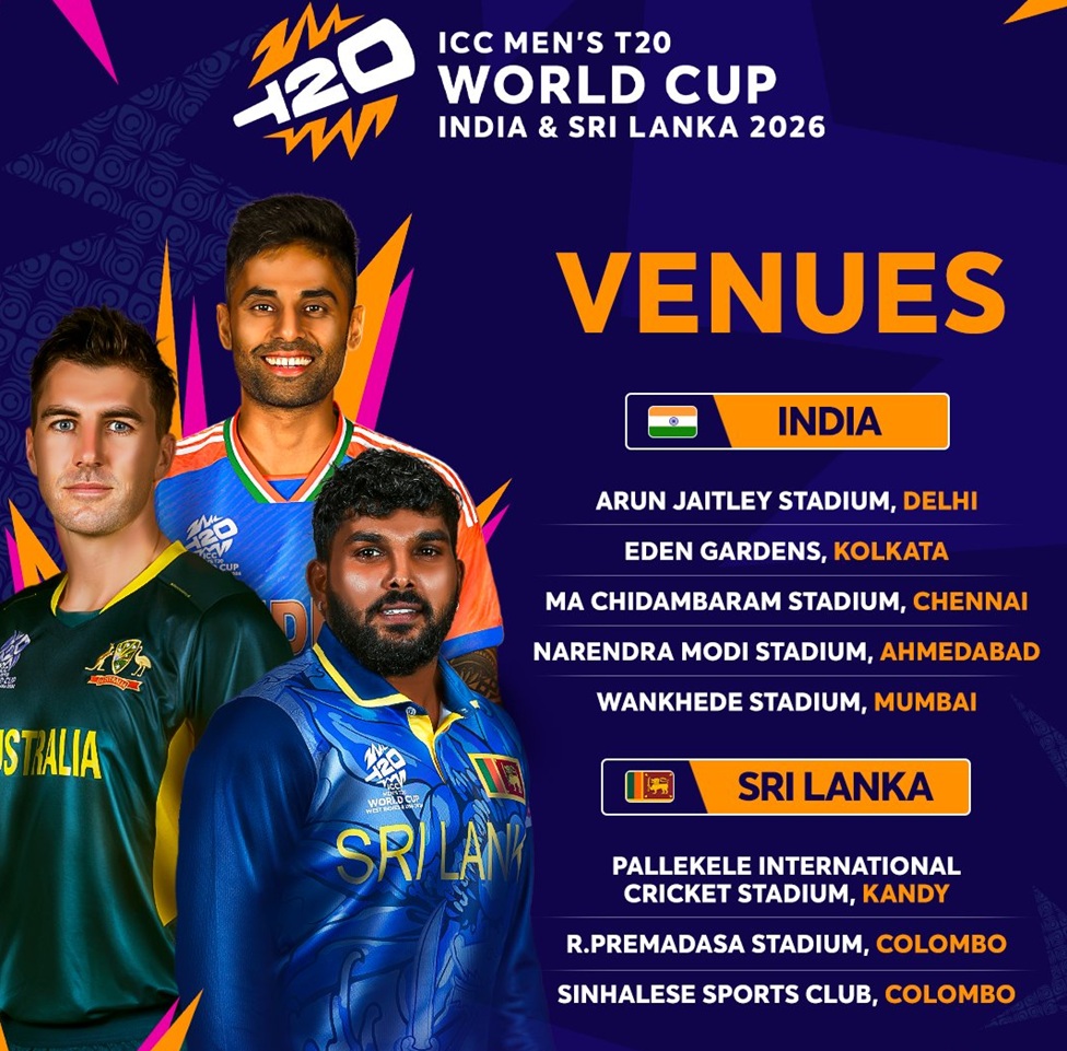 2026 ICC T20 ලෝක කුසලාන තරඟාවලියේදී තරඟ පවත්වන ක්‍රීඩාංගණ ප්‍රකාශයට පත් කරයි