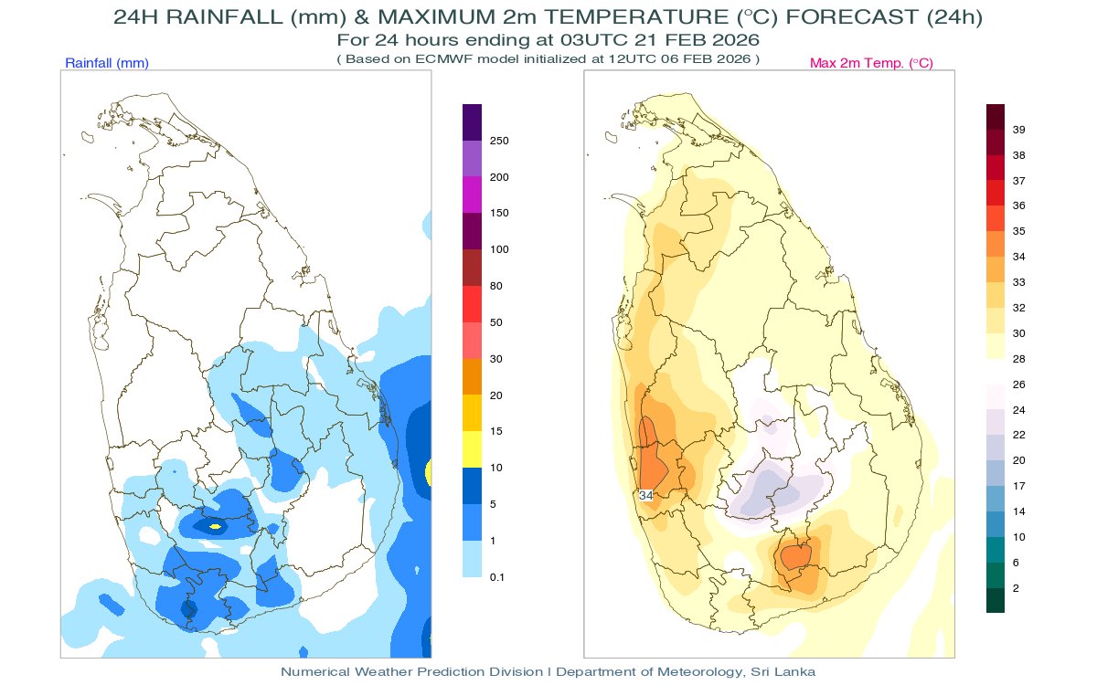 දිවයිනනේ අවම උෂ්ණත්වය නුවරඑළියෙන් – උපරිමය කටුනායක කාලගුණ මධ්‍යස්ථානයෙන්